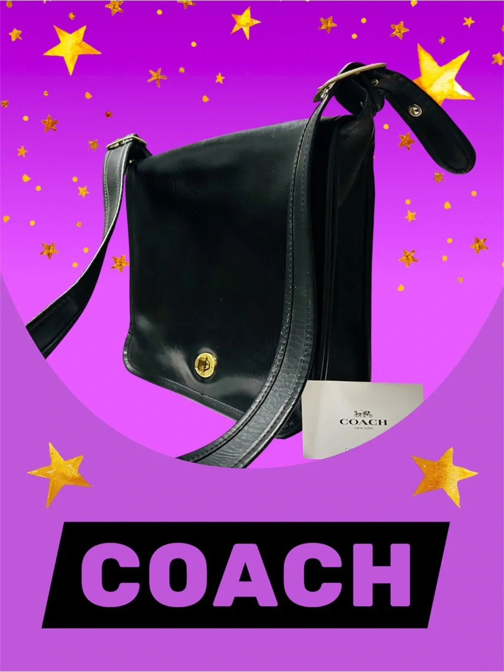 Rare Vintage COACH Black soft Leather Crossbody Shoulder Bag - COACH message Bag